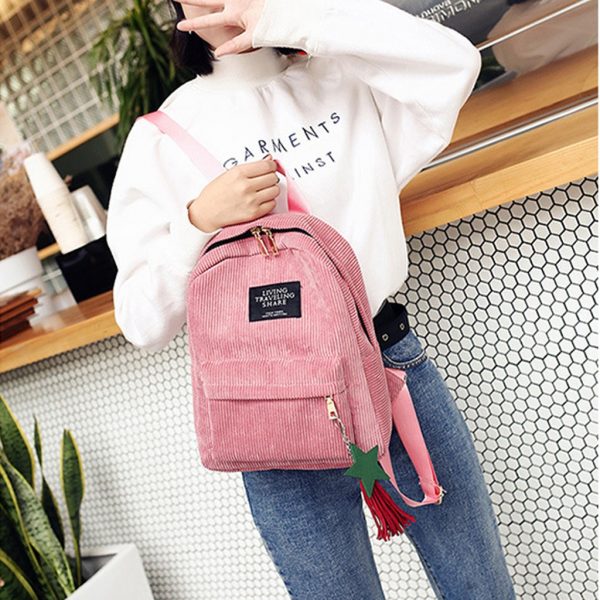 Women’s Backpack Fashion Canvas Tassel School Bags Travel Backpack Black Bag for Women May3