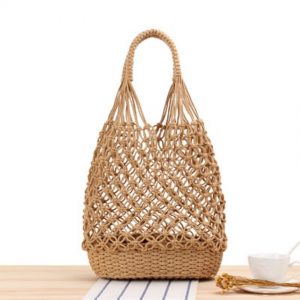 New Hollow Shoulder Woven Bag Handmade Mesh Straw Bag Sweet Lady Fashion Portable Leisure Travel Vacation Beach Bag