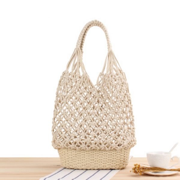 New Hollow Shoulder Woven Bag Handmade Mesh Straw Bag Sweet Lady Fashion Portable Leisure Travel Vacation Beach Bag