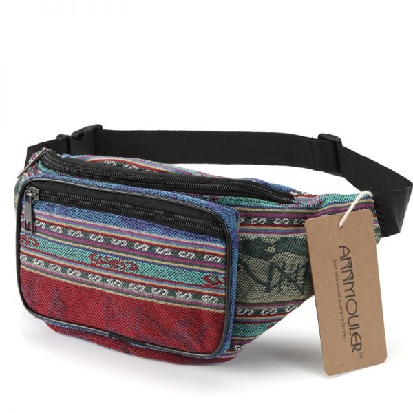 Fashion Women Waist Packs 6 Colors Fabric  Pack Double Zipper Chest Bag Bohemian Style Tribal Phone Belt Bag