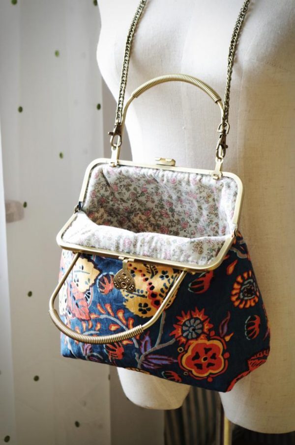 Female Handmade Retro Flower Printing Handbag Summer Hippie Boho Bohemian Chic Tribal Ethnic Folk Blue Shoulder Bag