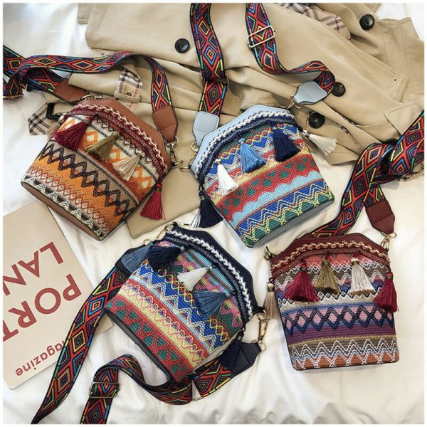 Shoulder Bag Embroidery Boho Hippie Tassel Tote Messenger Beach Shoulder bag