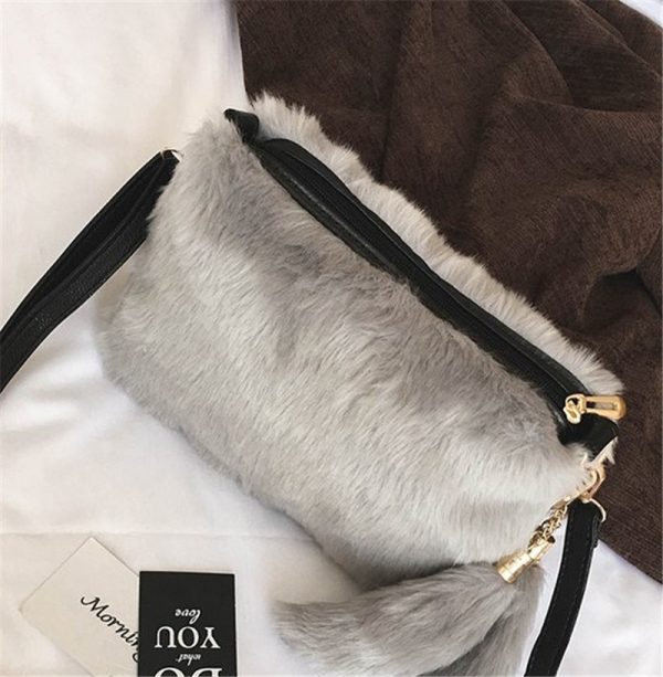 Soft Warm Fur Bag Shoulder Bag Female Leopard Female Bag Large Plush Winter Handbag Winter Messenger Bag Fashion